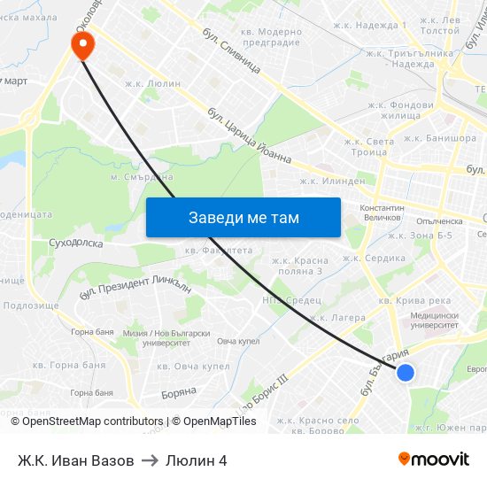 Ж.К. Иван Вазов to Люлин 4 map
