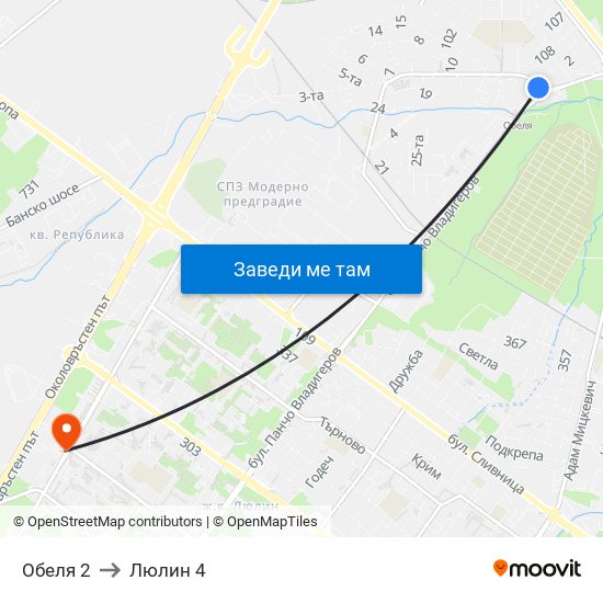 Обеля 2 to Люлин 4 map