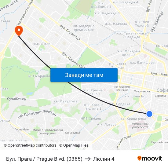 Бул. Прага / Prague Blvd. (0365) to Люлин 4 map