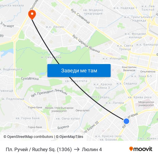 Пл. Ручей / Ruchey Sq. (1306) to Люлин 4 map