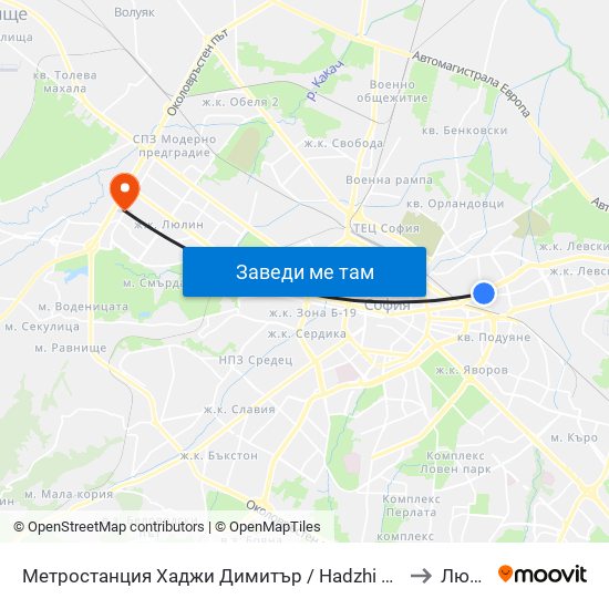 Метростанция Хаджи Димитър / Hadzhi Dimitar Metro Station (0303) to Люлин 4 map