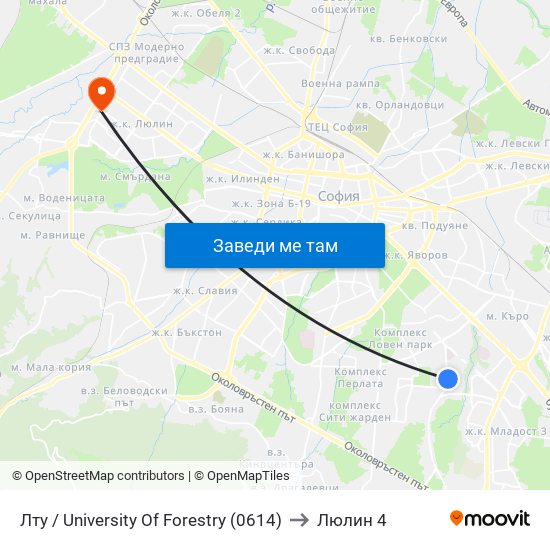 Лту / University Of Forestry (0614) to Люлин 4 map
