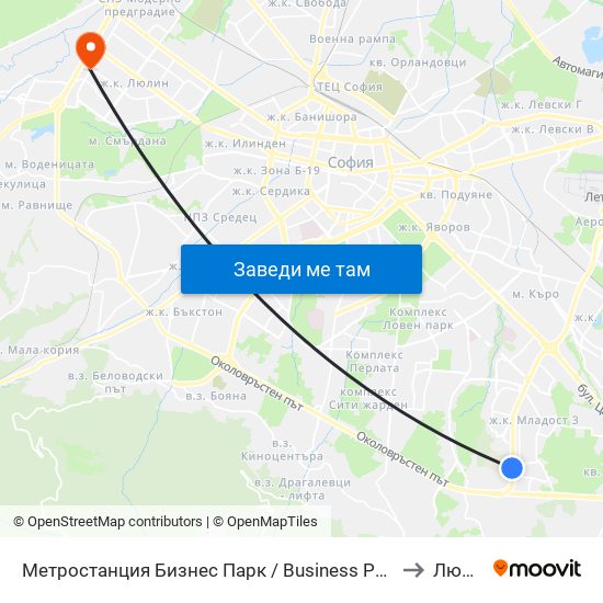 Метростанция Бизнес Парк / Business Park Metro Station (2490) to Люлин 4 map