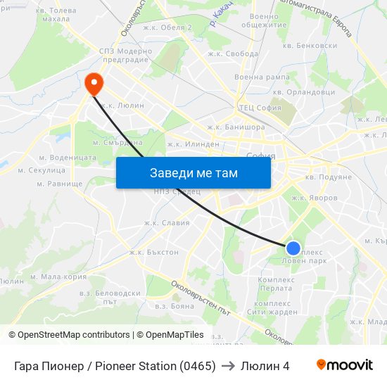 Гара Пионер / Pioneer Station (0465) to Люлин 4 map