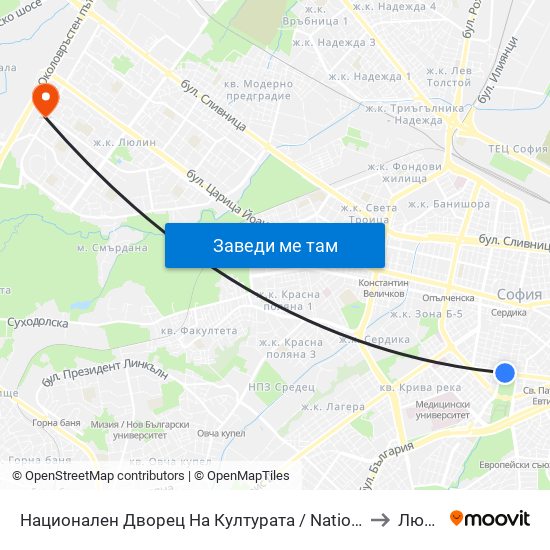 Национален Дворец На Културата / National Palace Of Culture (1136) to Люлин 4 map