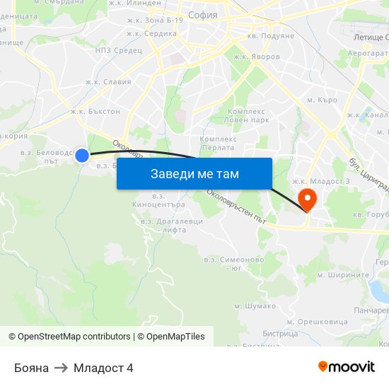 Бояна to Младост 4 map