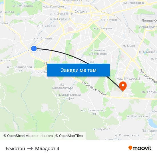 Бъкстон to Младост 4 map