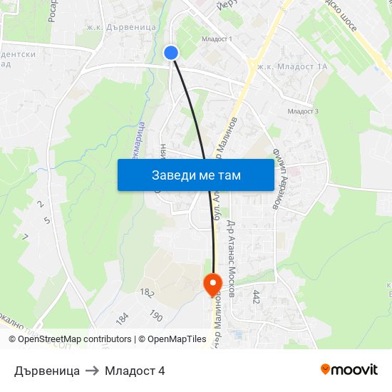 Дървеница to Младост 4 map