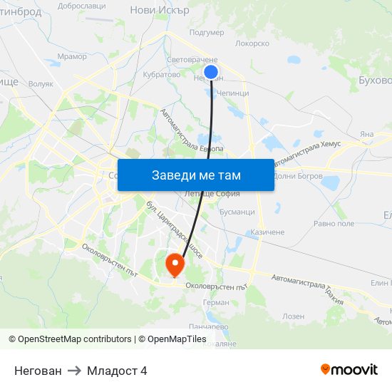 Негован to Младост 4 map