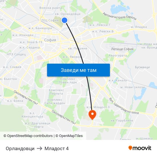Орландовци to Младост 4 map