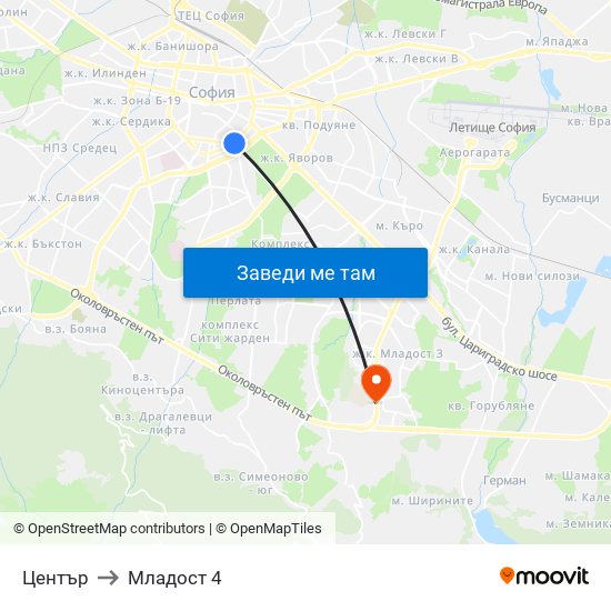 Център to Младост 4 map
