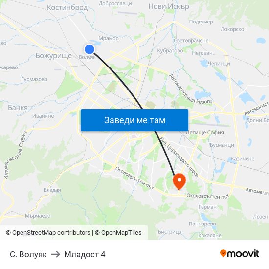 С. Волуяк to Младост 4 map