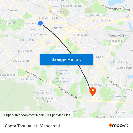 Света Троица to Младост 4 map