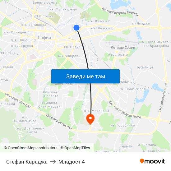 Стефан Караджа to Младост 4 map