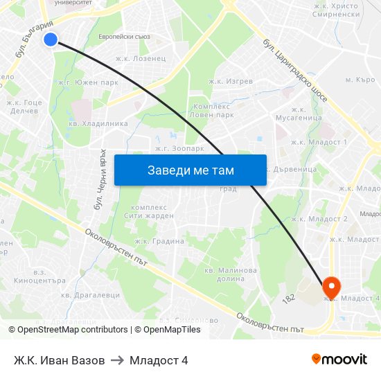 Ж.К. Иван Вазов to Младост 4 map