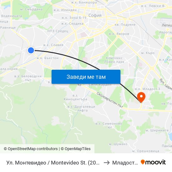 Ул. Монтевидео / Montevideo St. (2050) to Младост 4 map
