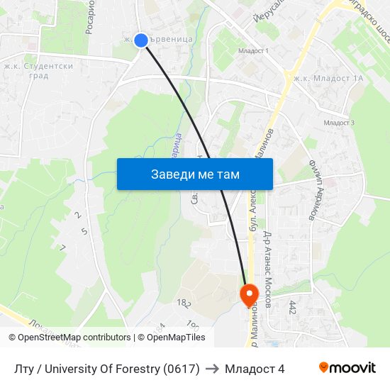 Лту / University Of Forestry (0617) to Младост 4 map