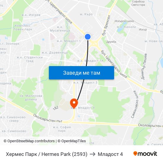 Хермес Парк / Hermes Park (2593) to Младост 4 map