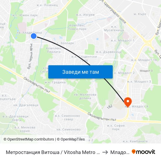 Метростанция Витоша / Vitosha Metro Station (0909) to Младост 4 map