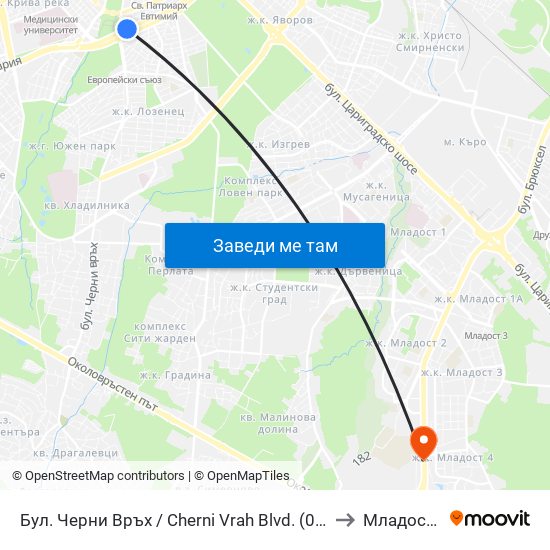 Бул. Черни Връх / Cherni Vrah Blvd. (0401) to Младост 4 map