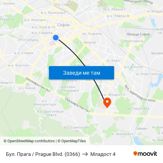 Бул. Прага / Prague Blvd. (0366) to Младост 4 map
