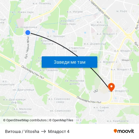 Витоша / Vitosha to Младост 4 map