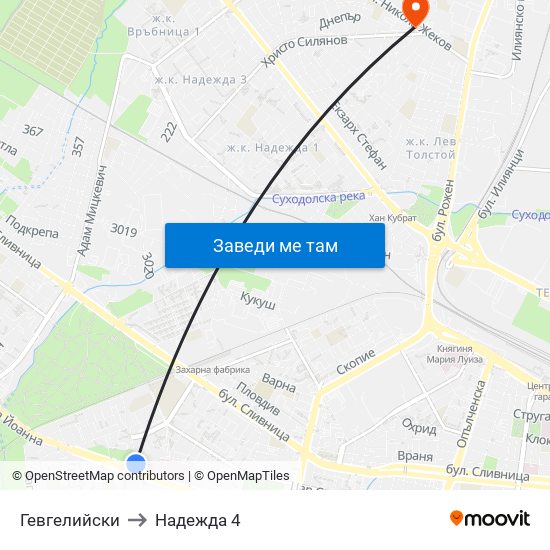 Гевгелийски to Надежда 4 map