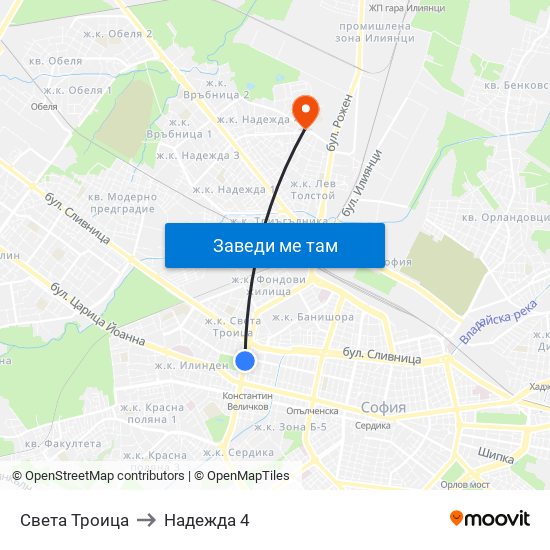 Света Троица to Надежда 4 map