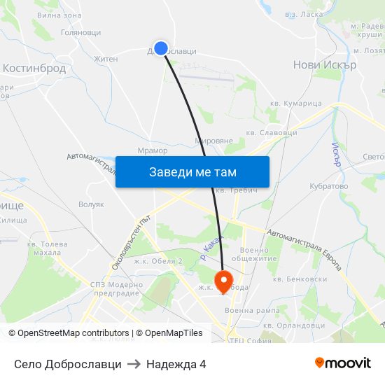 Село Доброславци to Надежда 4 map