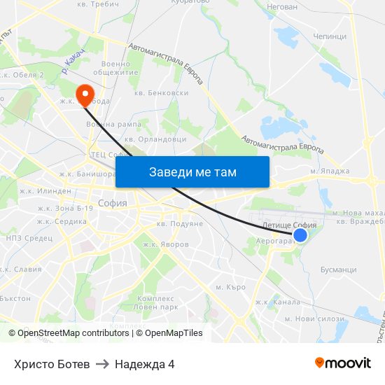 Христо Ботев to Надежда 4 map