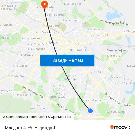 Младост 4 to Надежда 4 map
