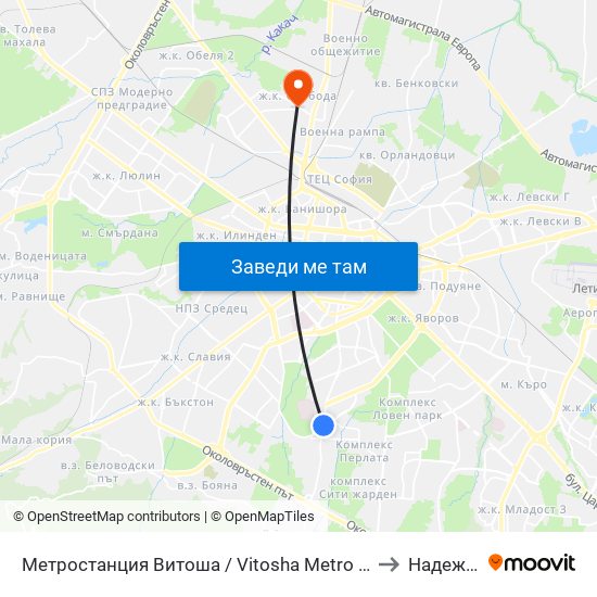 Метростанция Витоша / Vitosha Metro Station (2654) to Надежда 4 map