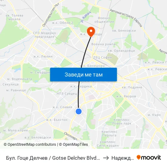 Бул. Гоце Делчев / Gotse Delchev Blvd. (0314) to Надежда 4 map