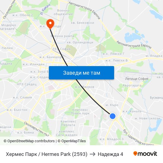 Хермес Парк / Hermes Park (2593) to Надежда 4 map