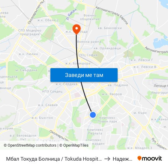 Мбал Токуда Болница / Tokuda Hospital (0206) to Надежда 4 map