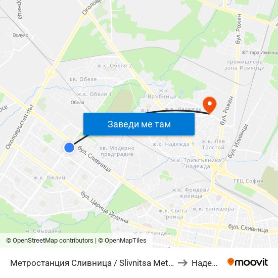 Метростанция Сливница / Slivnitsa Metro Station (1063) to Надежда 4 map