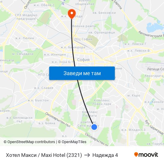 Хотел Макси / Maxi Hotel (2321) to Надежда 4 map