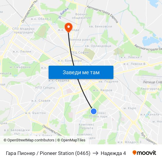 Гара Пионер / Pioneer Station (0465) to Надежда 4 map