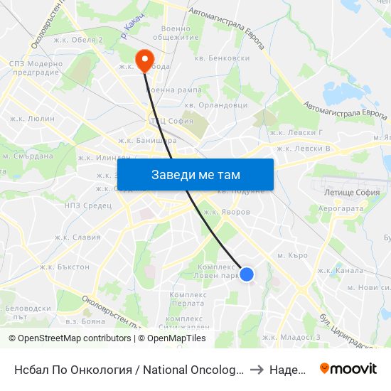 Нсбал По Онкология / National Oncology Hospital (0764) to Надежда 4 map