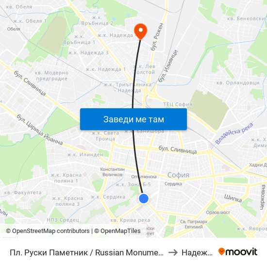 Пл. Руски Паметник / Russian Monument Sq. (1295) to Надежда 4 map