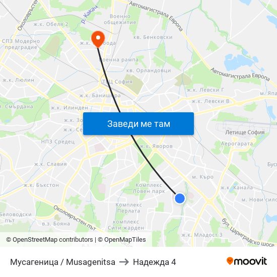 Мусагеница /  Musagenitsa to Надежда 4 map