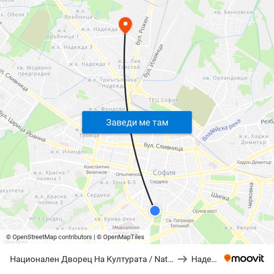 Национален Дворец На Културата / National Palace Of Culture to Надежда 4 map