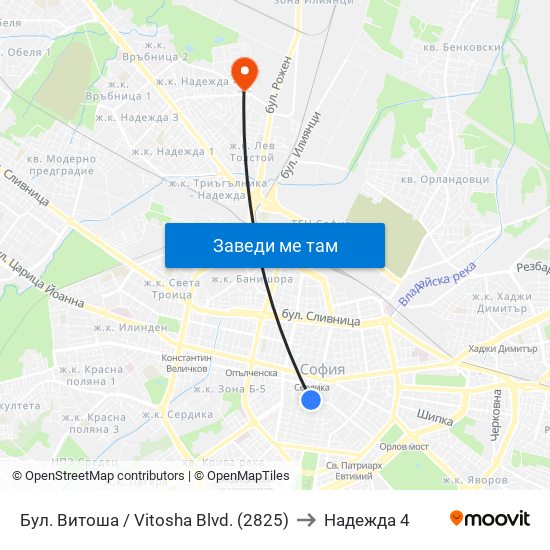 Бул. Витоша / Vitosha Blvd. (2825) to Надежда 4 map