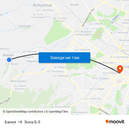 Банкя to Зона Б-5 map