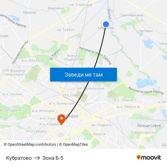 Кубратово to Зона Б-5 map