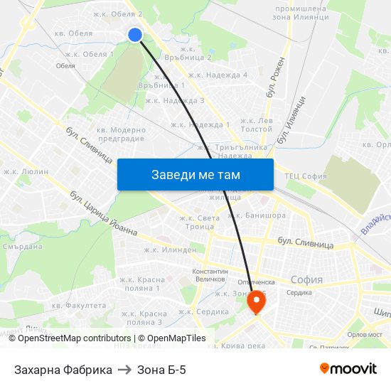 Захарна Фабрика to Зона Б-5 map