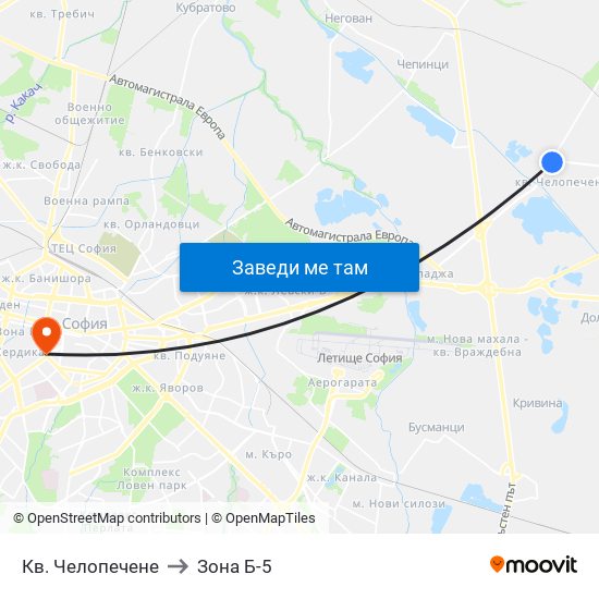 Кв. Челопечене to Зона Б-5 map