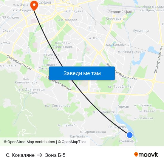 С. Кокаляне to Зона Б-5 map