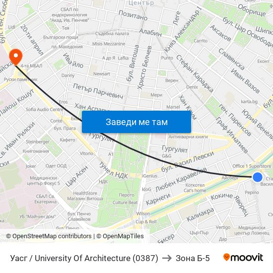 Уасг / University Of Architecture (0387) to Зона Б-5 map