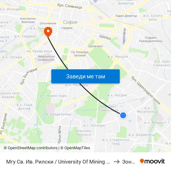 Мгу Св. Ив. Рилски / University Of Mining And Geology (1033) to Зона Б-5 map